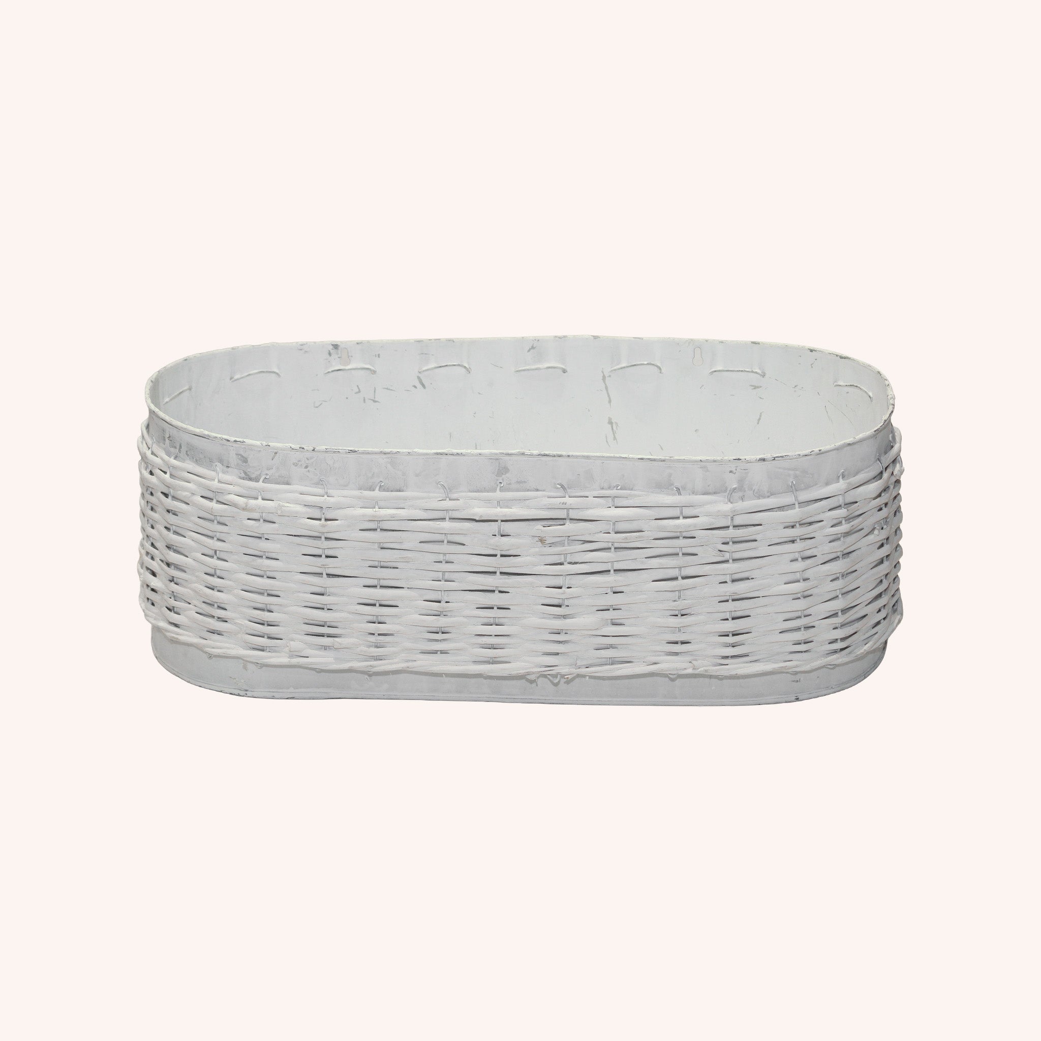 Adorno de Piso Oval Weave – Mimbre y Zinc - BLANCO Y NATURAL M