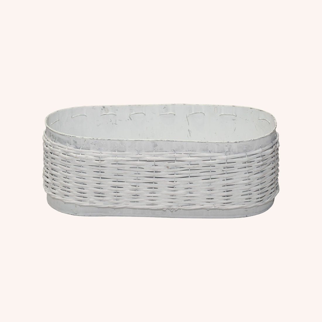 Adorno de Piso Oval Weave – Mimbre y Zinc - BLANCO Y NATURAL M