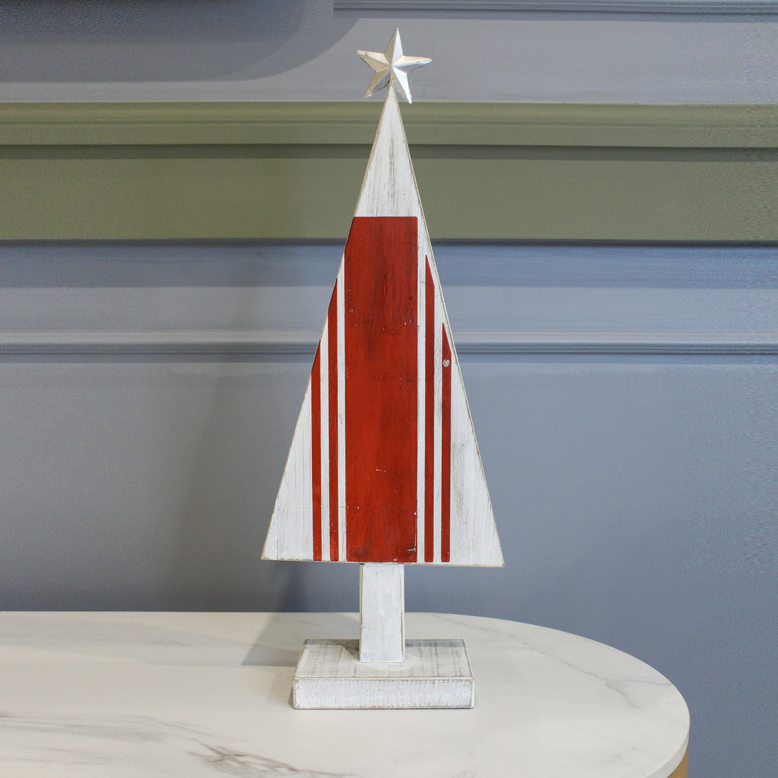 Adorno de Madera – Árbol con Rayas - ROJO