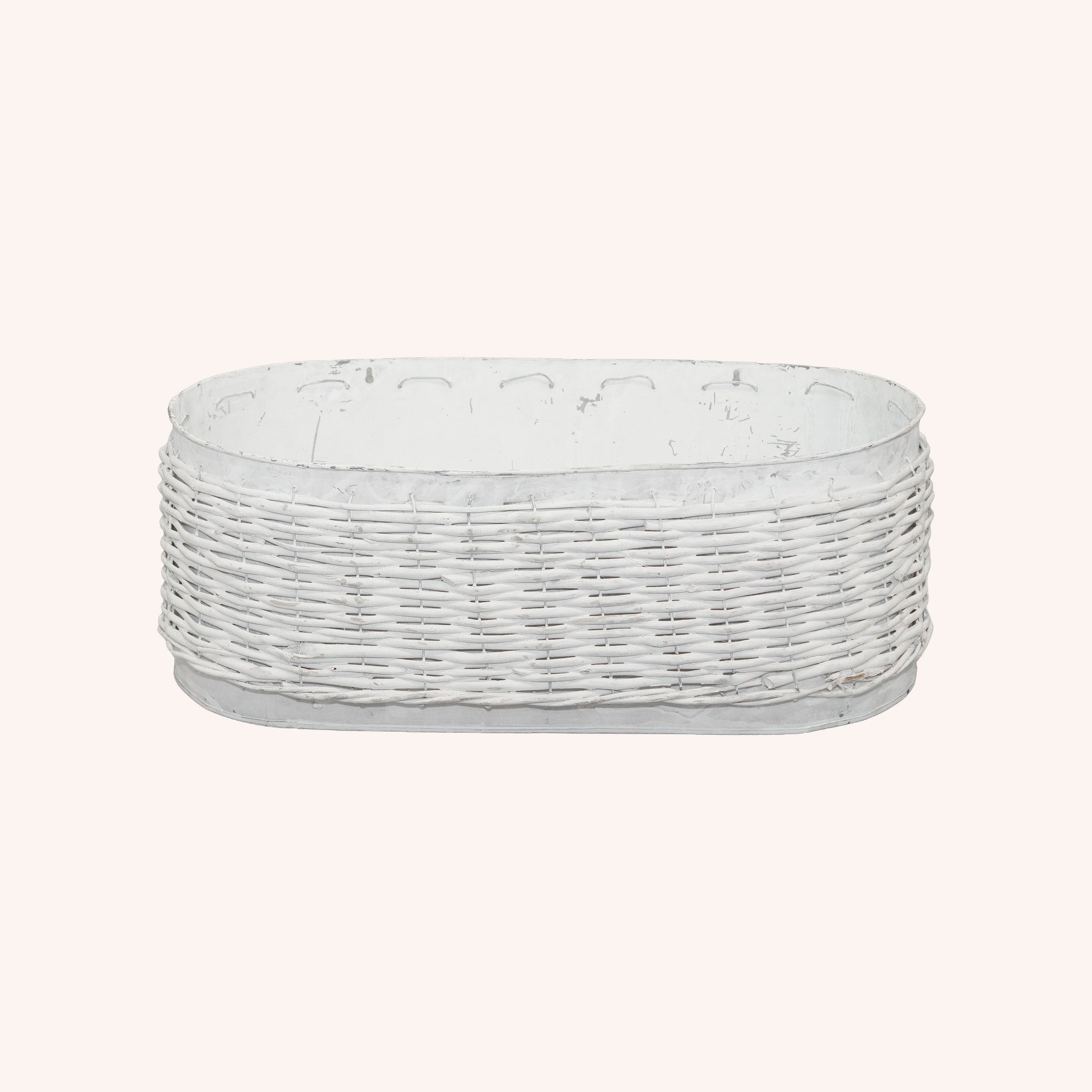 Adorno de Piso Oval Weave – Mimbre y Zinc - BLANCO Y NATURAL G