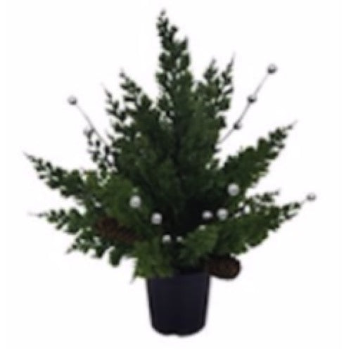 Adorno de Madera – Árbol con Bolitas en Pote - PLATEADO Y NEGRO