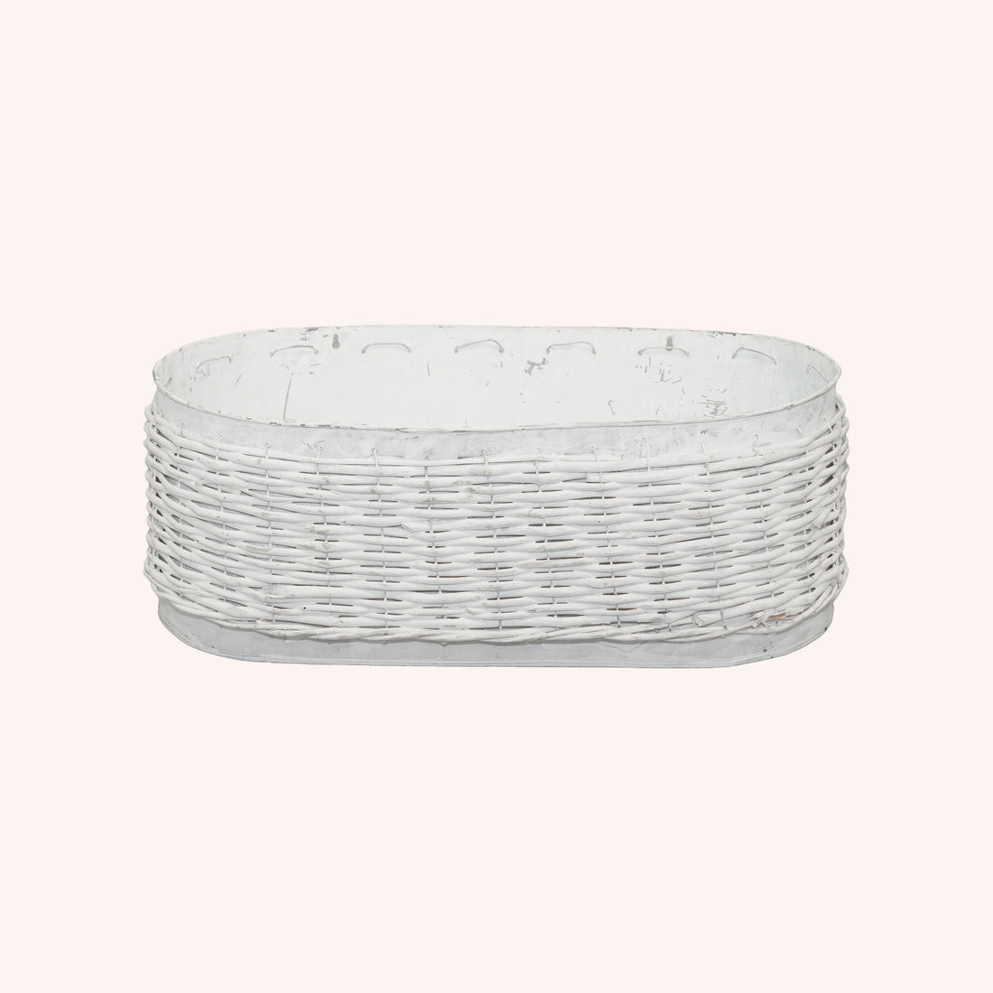 Adorno de Piso Oval Weave – Mimbre y Zinc - BLANCO Y NATURAL G